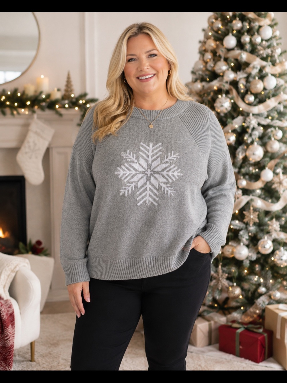 Talbots Gray Sweater with White Snowflake